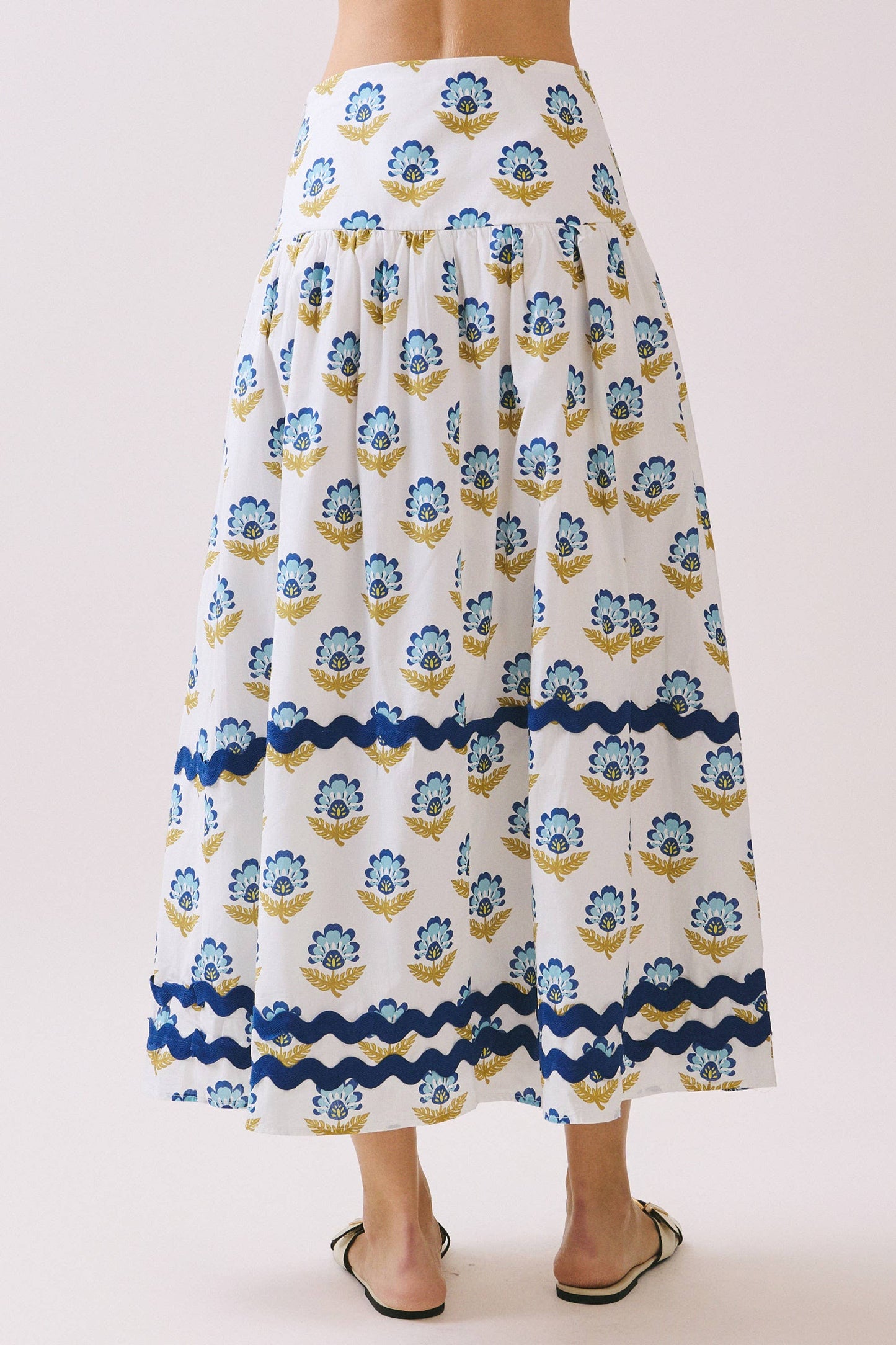 Floral Print Wide Waistband Contrast Border Skirt