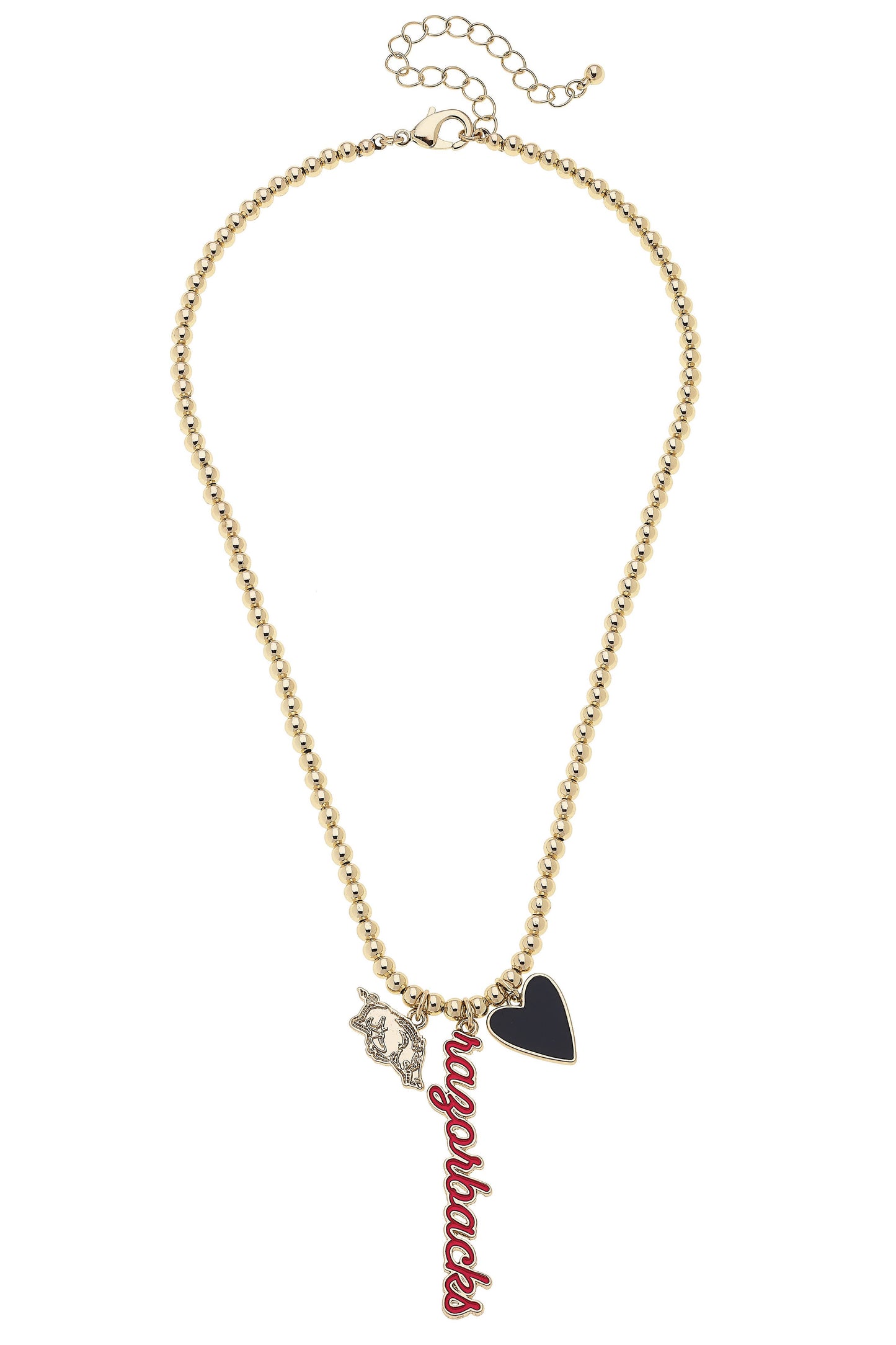 Arkansas Razorbacks Ball Bead Charm Necklace in Shiny Gold