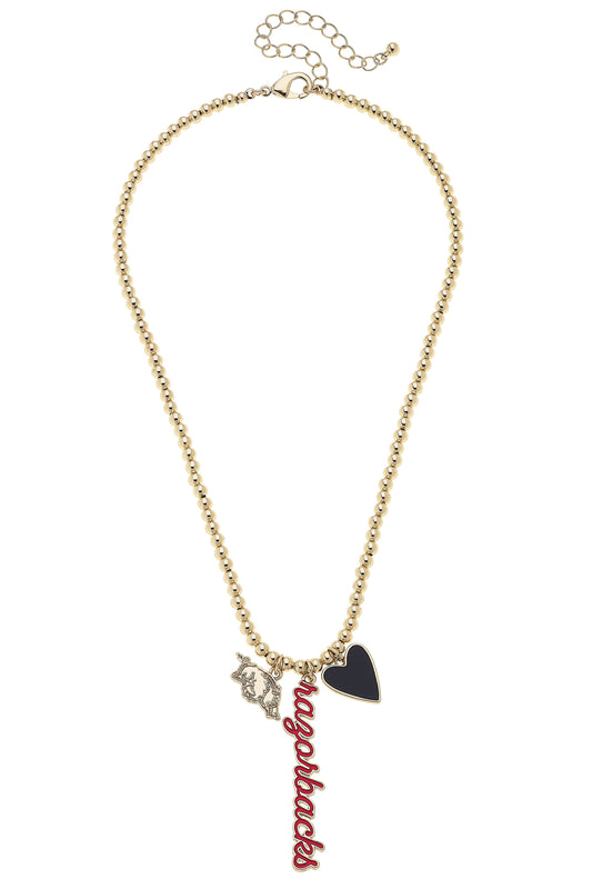 Arkansas Razorbacks Ball Bead Charm Necklace in Shiny Gold