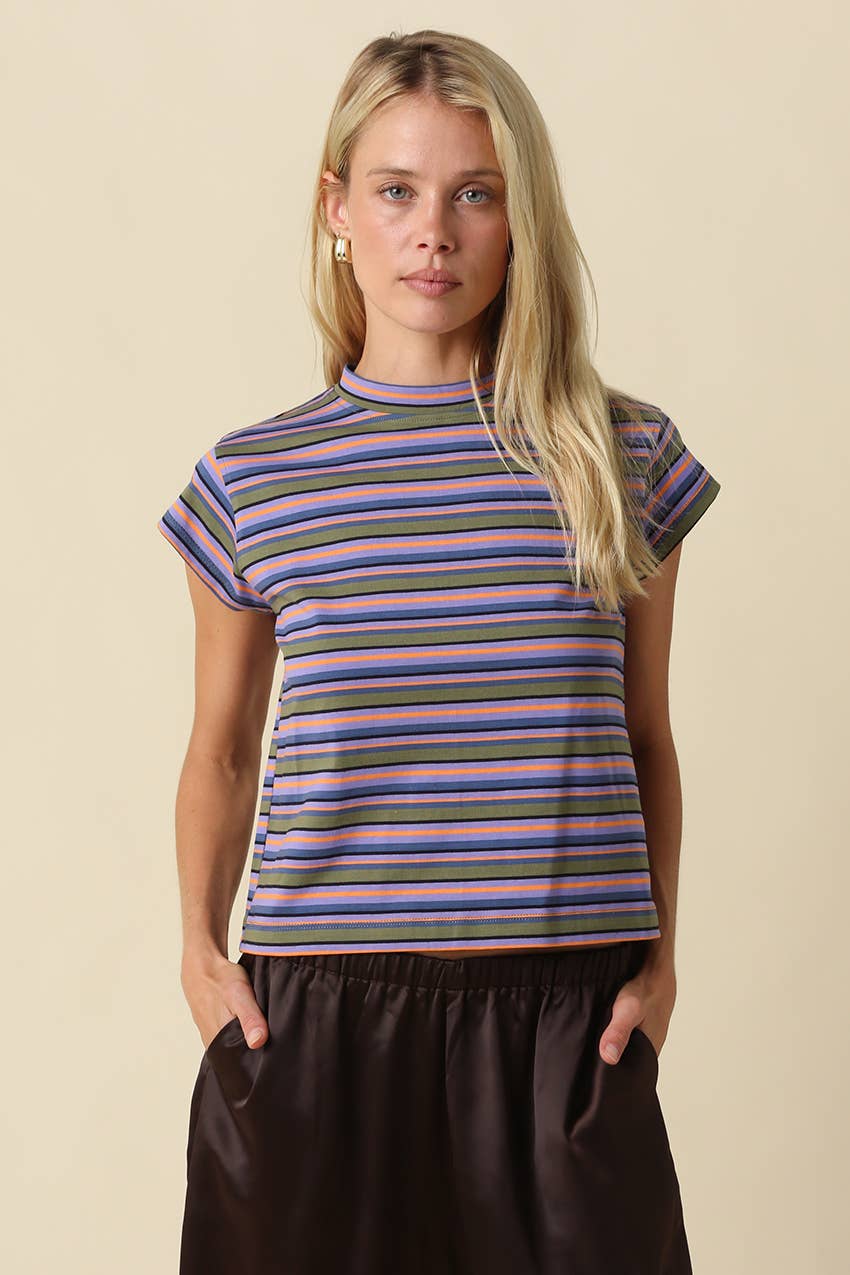 Lizz Stripe Mock Neck Tee (2 colors)