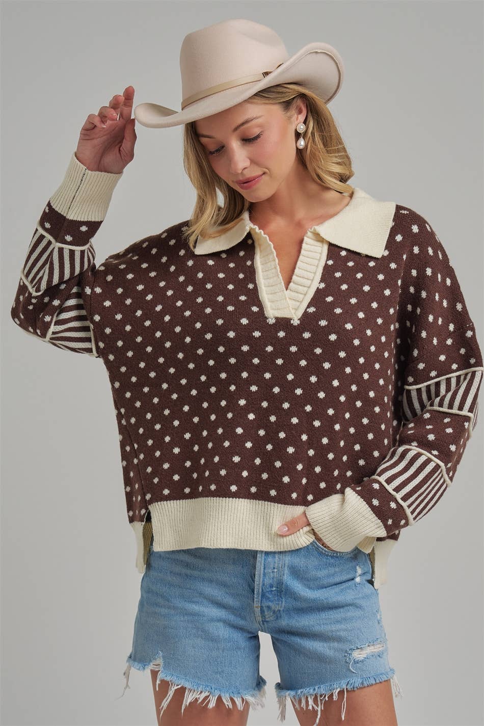 LOOSE FIT POLA DOT FALL SWEATER TOP