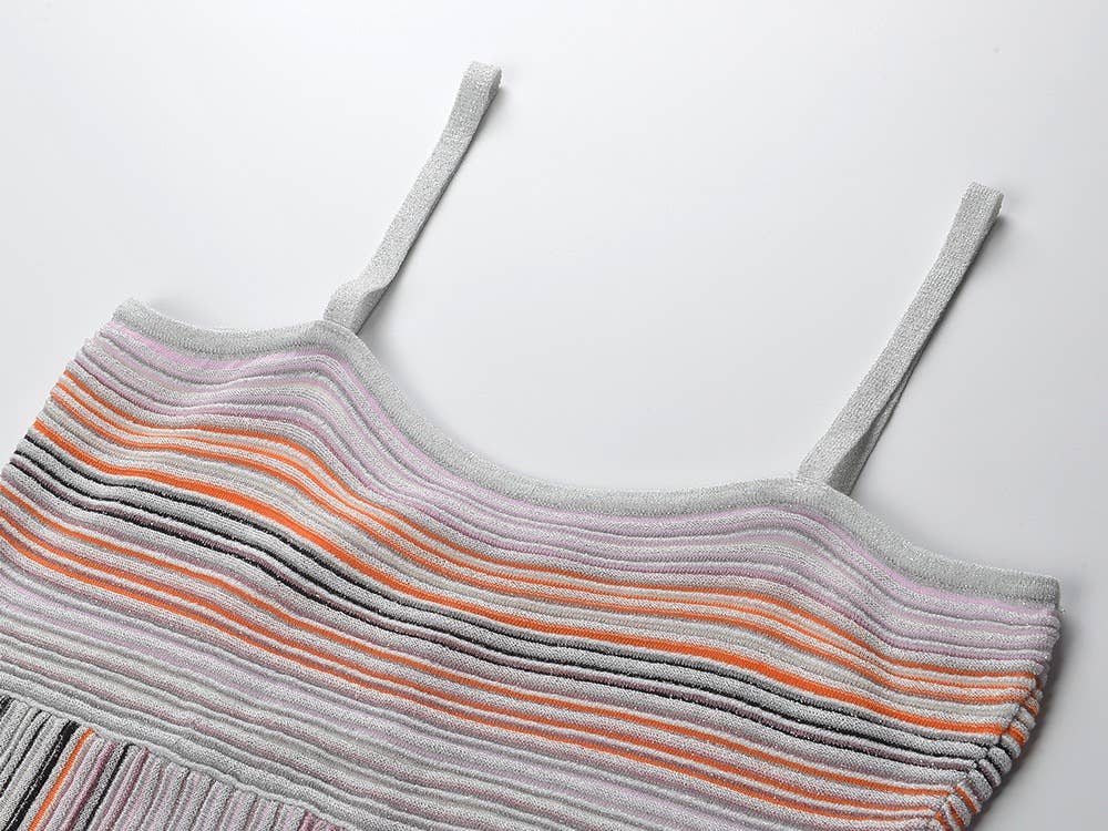 DR612 Summer Retro Knitted Dress with Striped Contrast