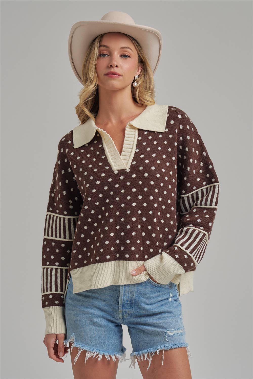 LOOSE FIT POLA DOT FALL SWEATER TOP