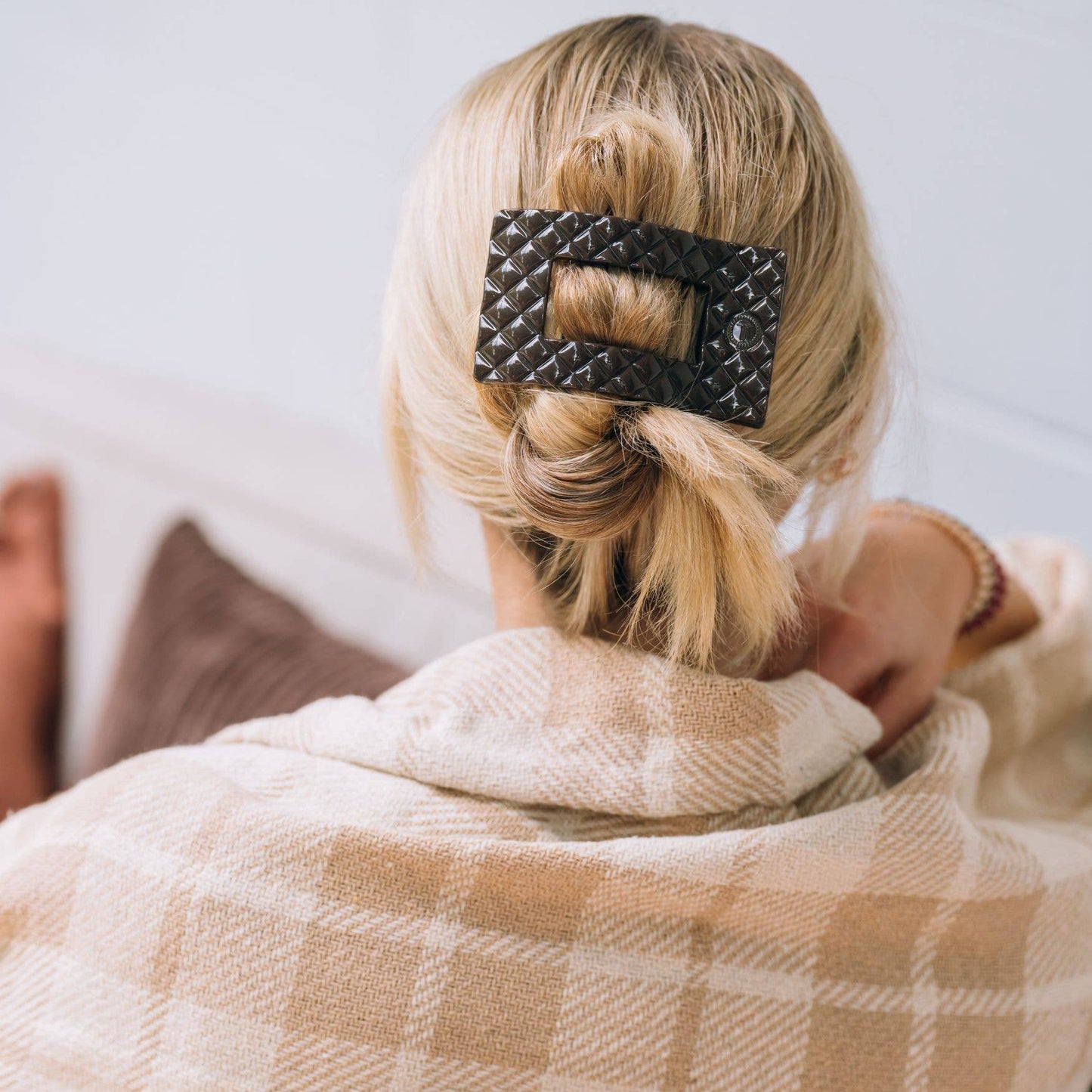 Flat Rectangle Hair Clip | Medium | Truly Taupe Quilted