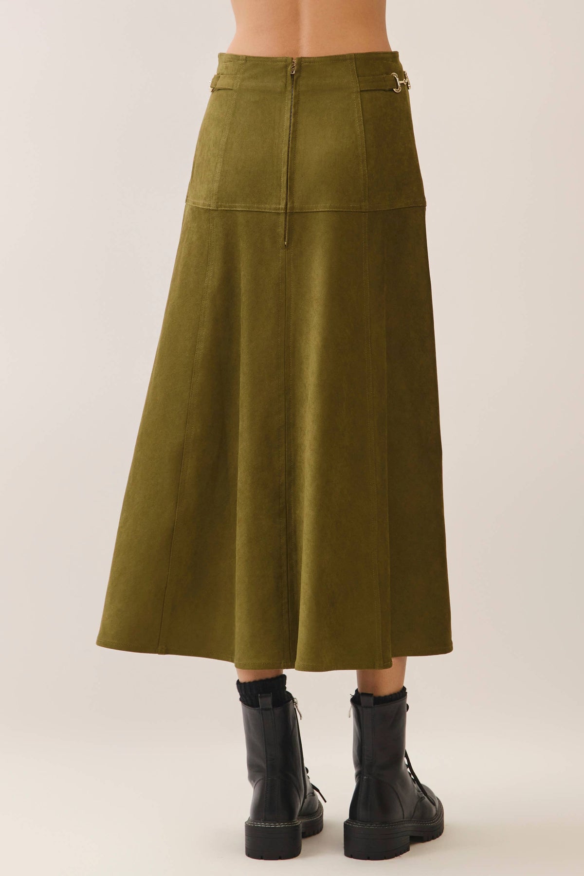 Faux Suede A-Line Midi Skirt