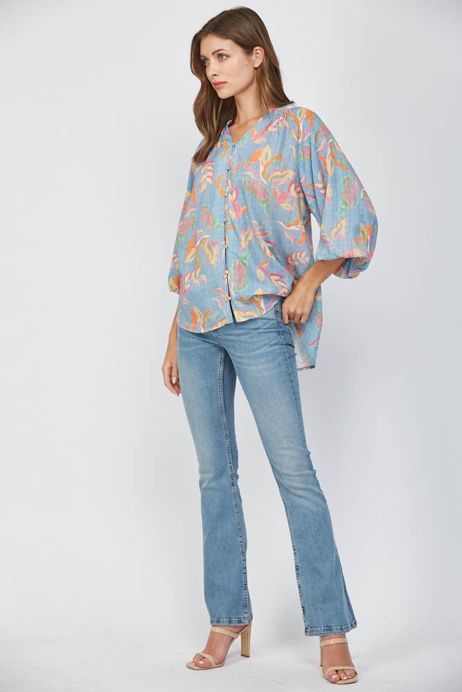 3/4 BLOUSON SLV FRONT BUTTON CLOSURE BLOUSE