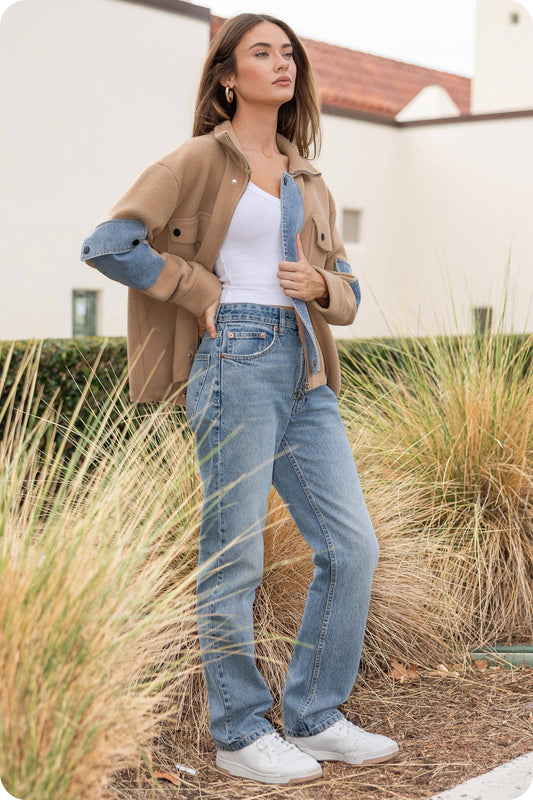 Denim Mixed Media Knit Jacket