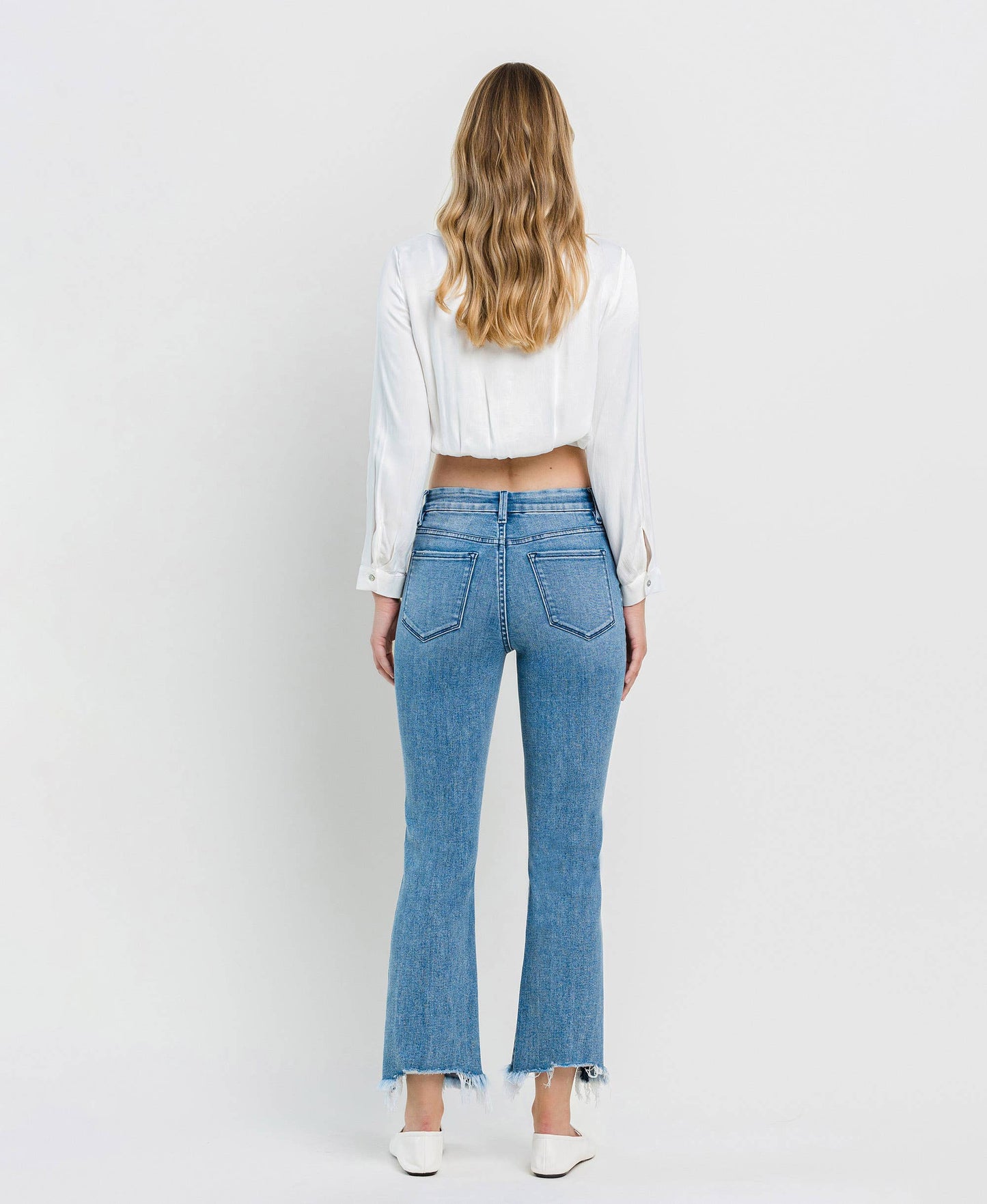 HIGH RISE SEAMLESS WAISTBAND KICK FLARE JEANS