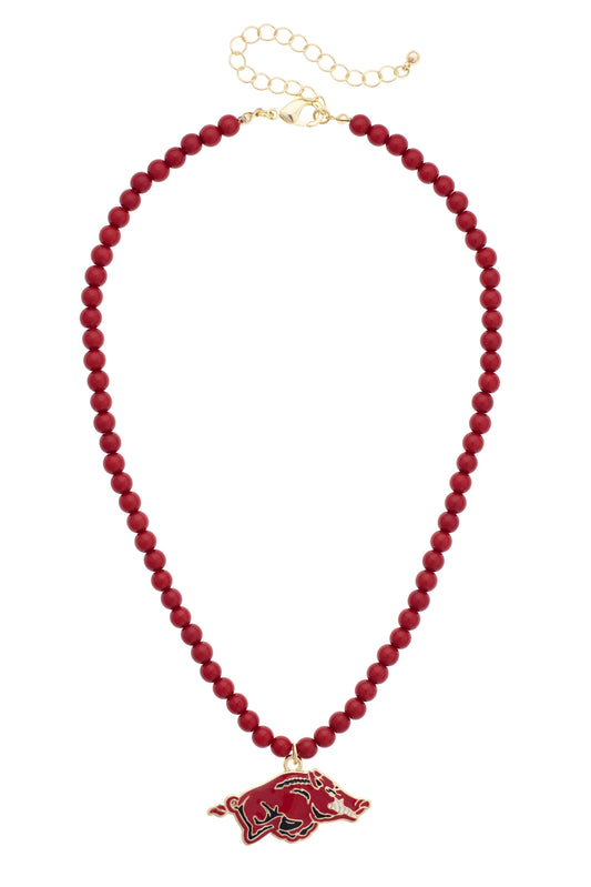 Arkansas Razorbacks Beaded Logo Pendant Necklace