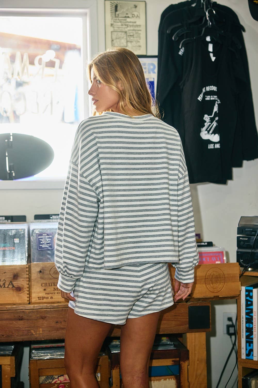 Oversized Semi Crop Striped T-shirt Top