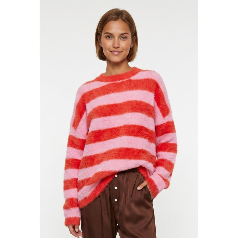 pink fuzzy stripe Sweater