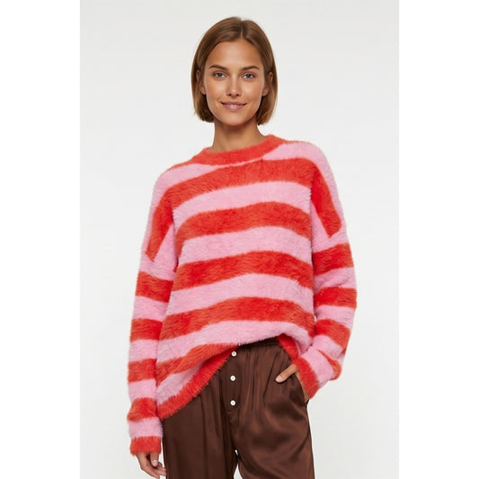 pink fuzzy stripe Sweater