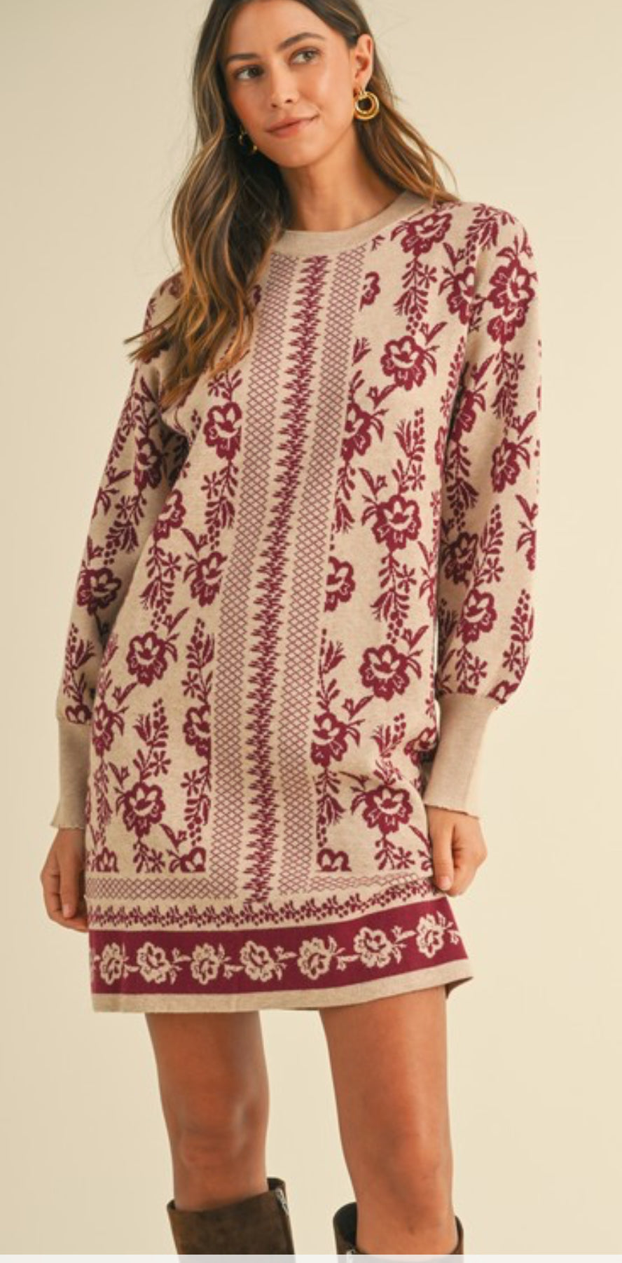 Floral Jacquard Sweater Dress