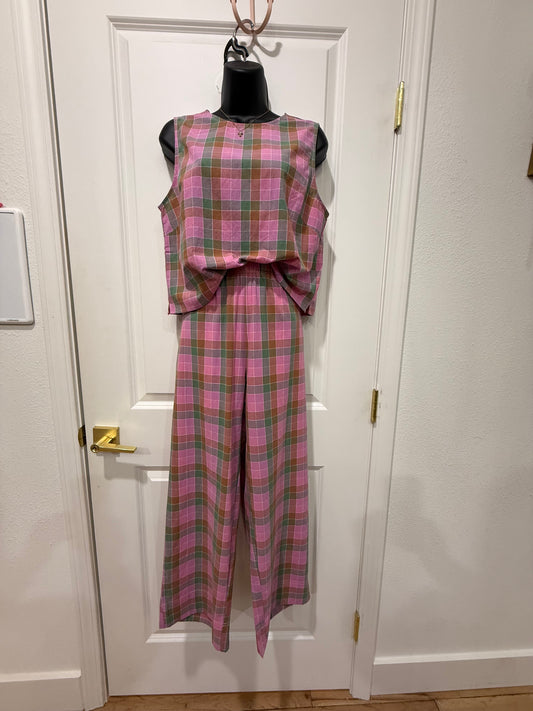 pink/green plaid pant set