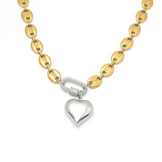 Mariner Heart CZ Pave Carabiner Necklace