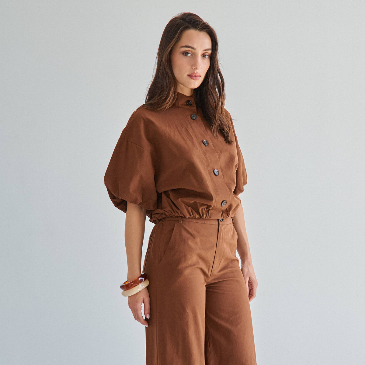 Button volume top & pants set