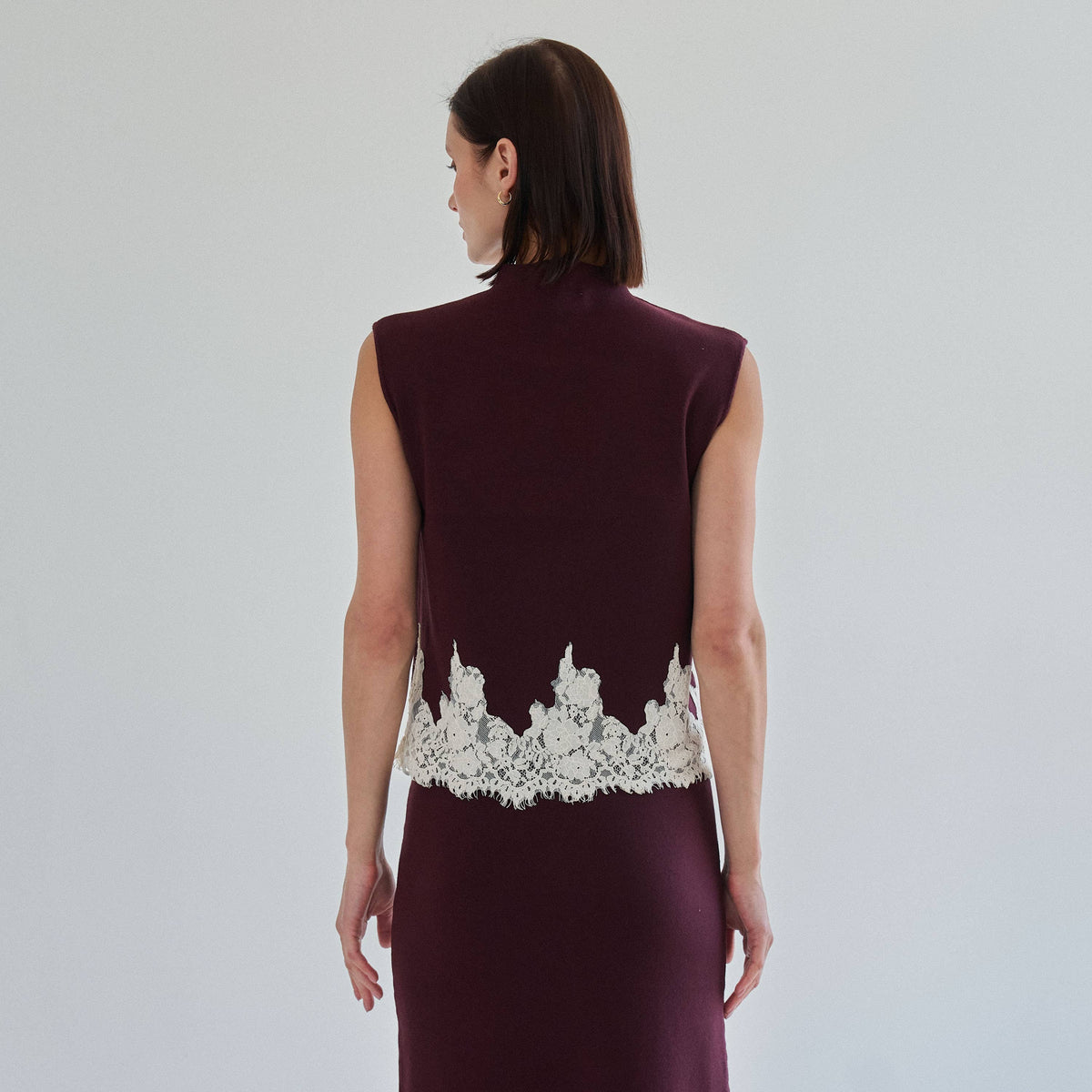 Lace Trim Mock Neck Top & Maxi Skirt Knit Set