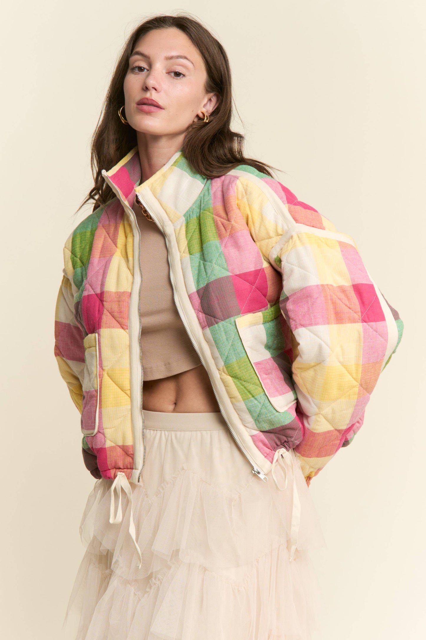 Multi-color Plaid Zipper Jacket