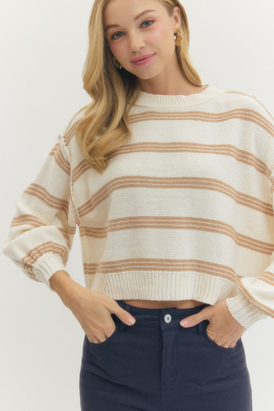 Cream Stripe Sweater Top