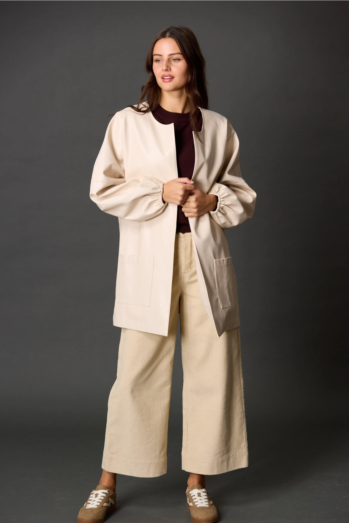 Faux Leather Billowy Sleeve Jacket