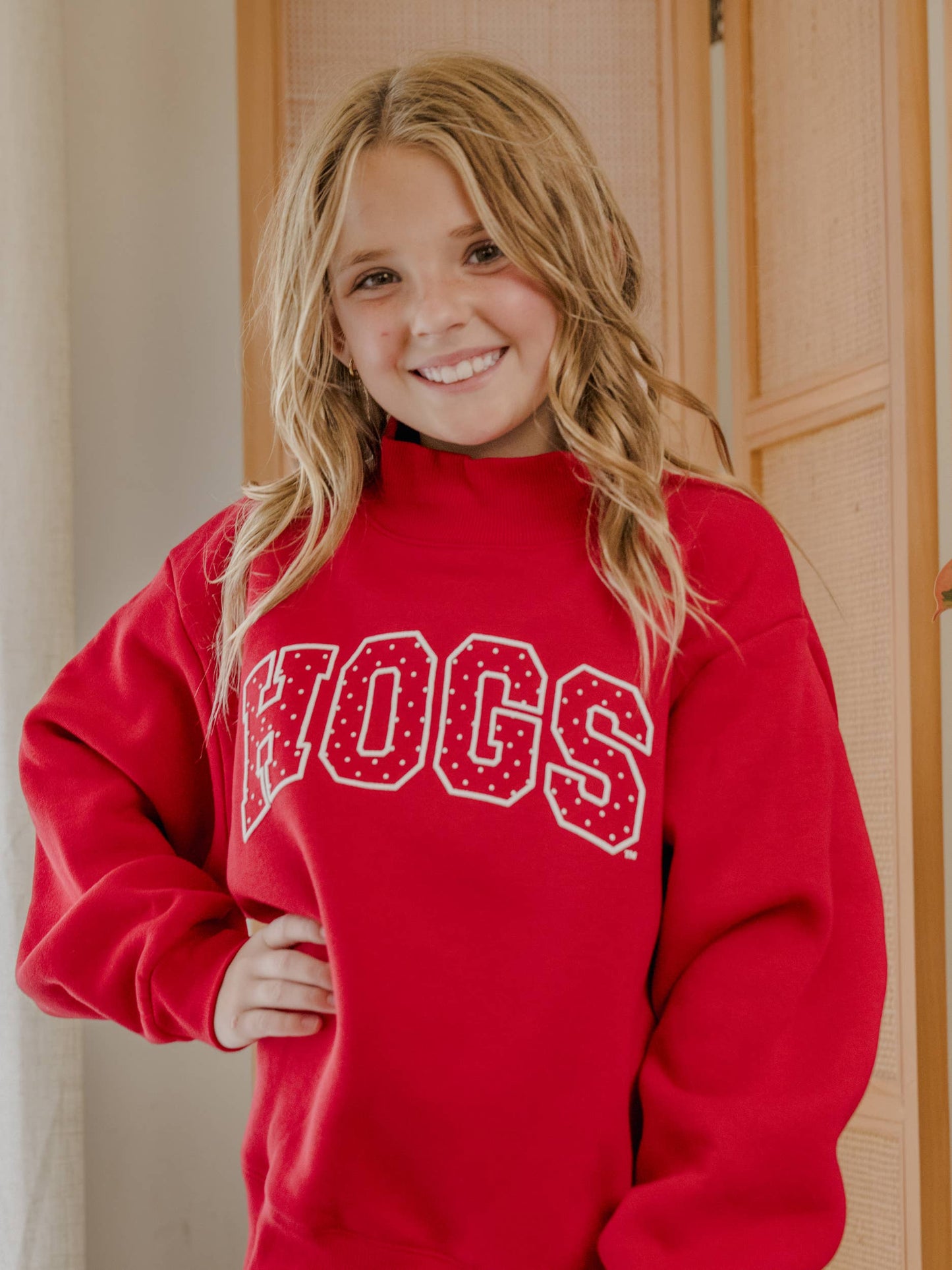 Children's ARK Hogs Polka Dot Puff Mock Neck Sweatshirt