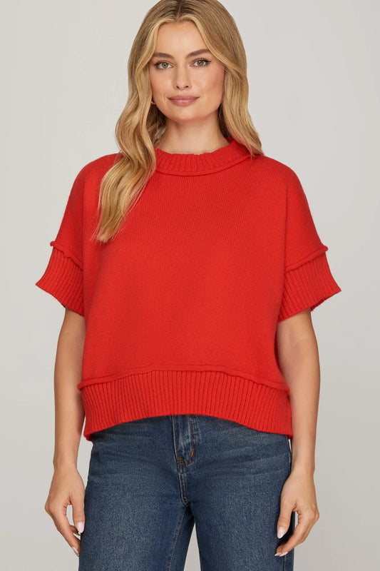 DROP HALF SLEEVE CREW SWEATER