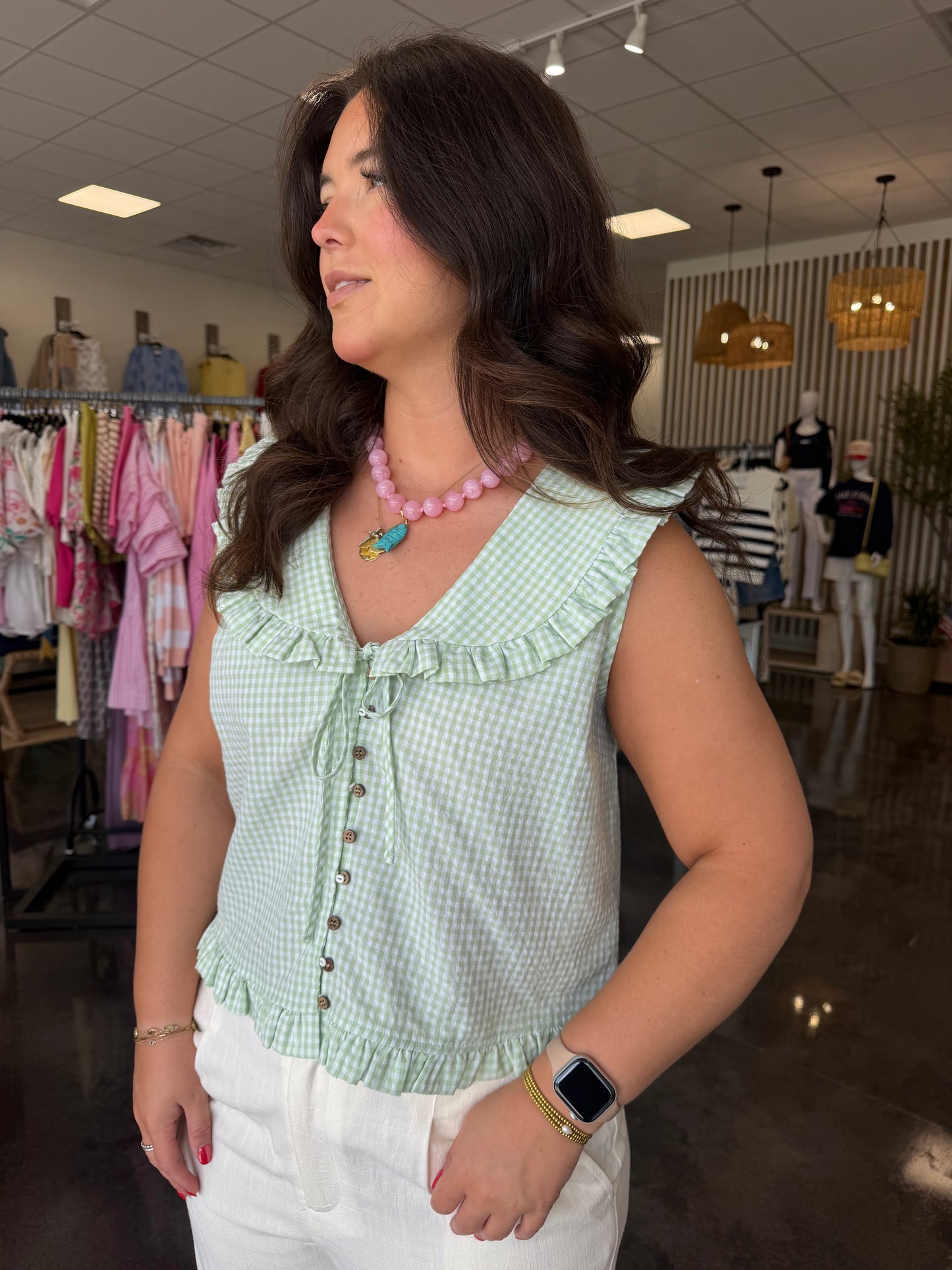 matcha ruffle collar plaid blouse
