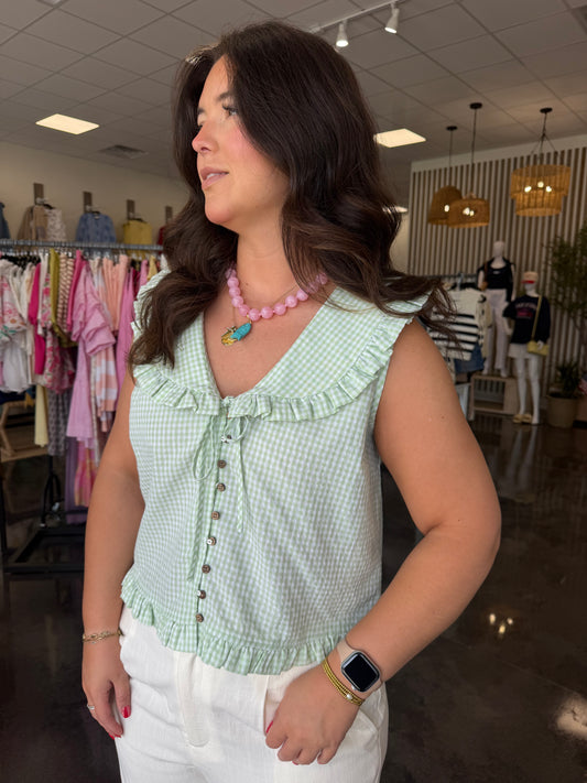 matcha ruffle collar plaid blouse