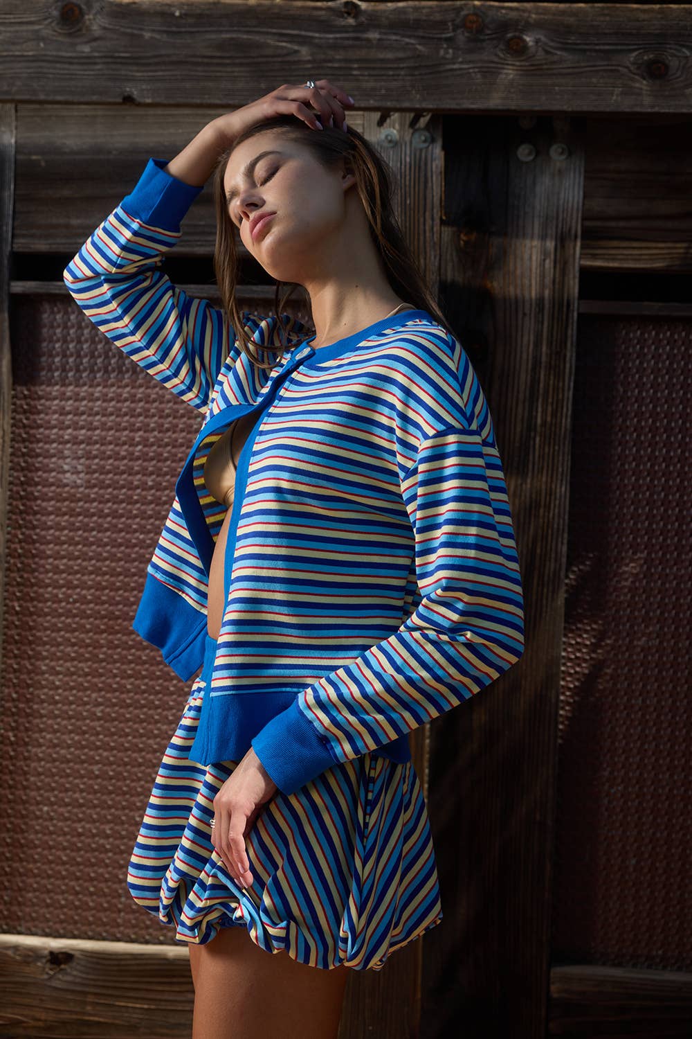 Multi-Stripe Dual-Button Knit Cardigan