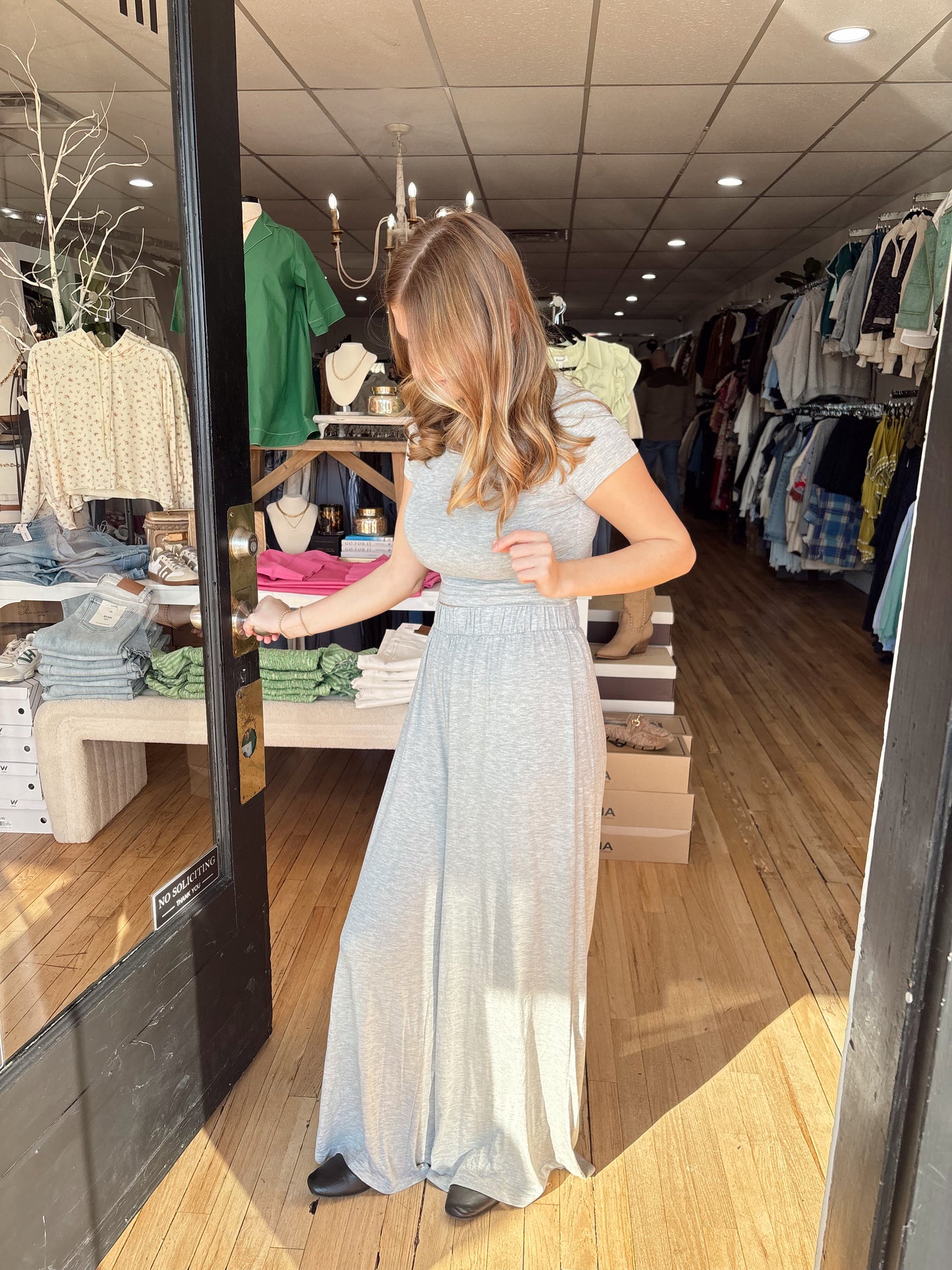 heather gray knit pant set