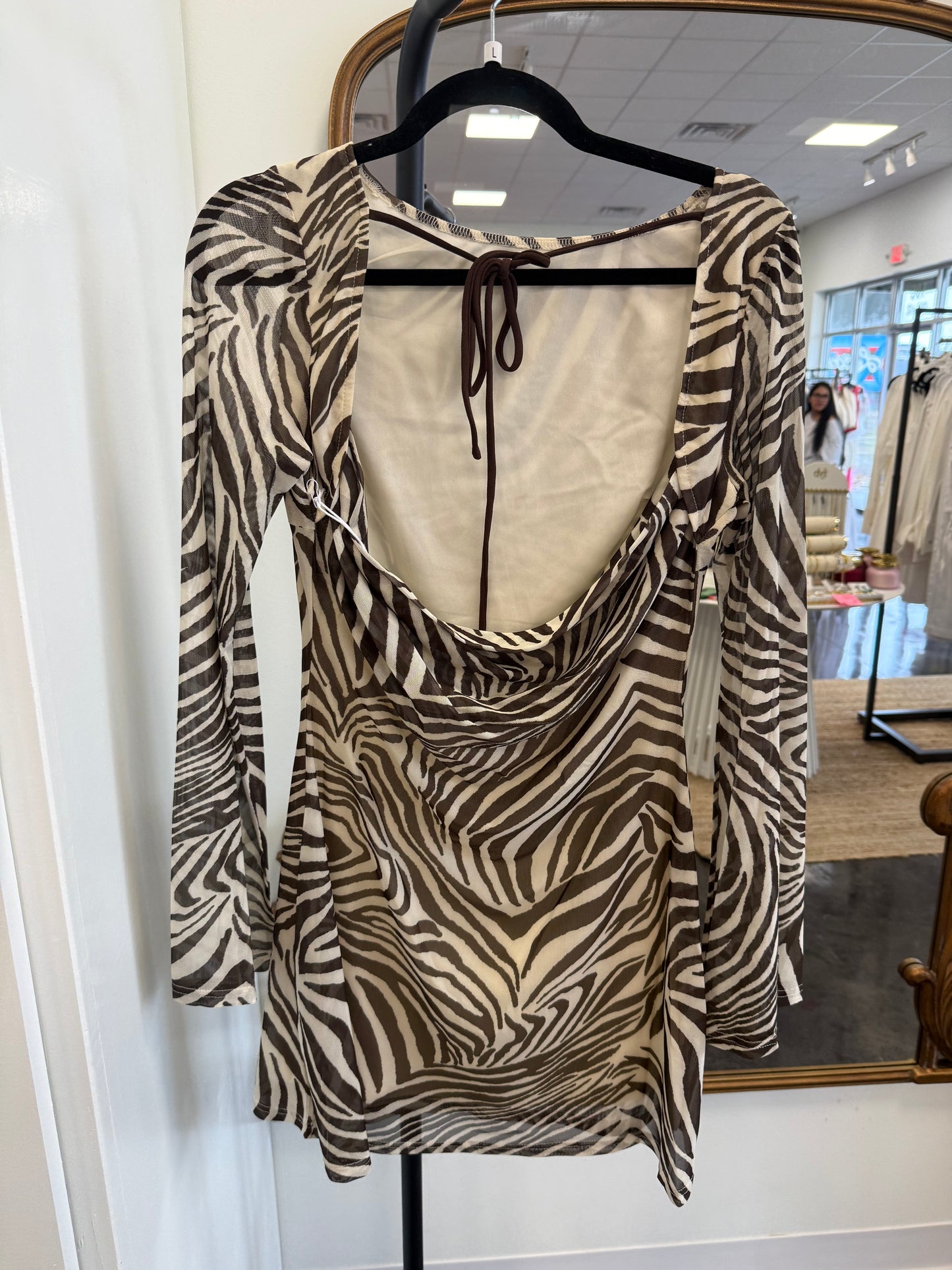 zebra mesh mini dress - brown