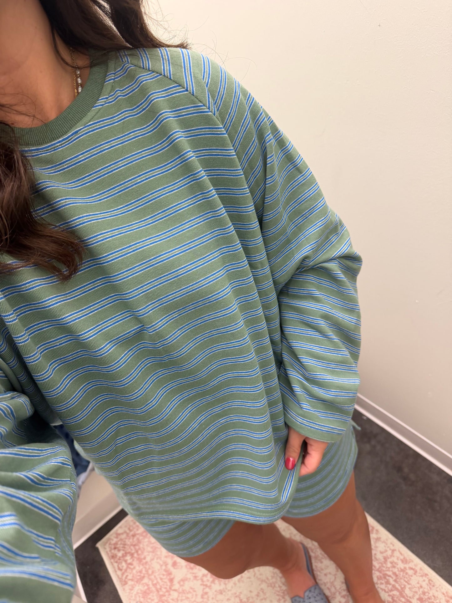 green/blue stripe short set