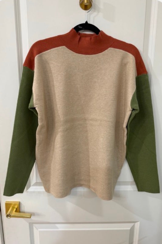 Oatmeal Rust Green block sweater