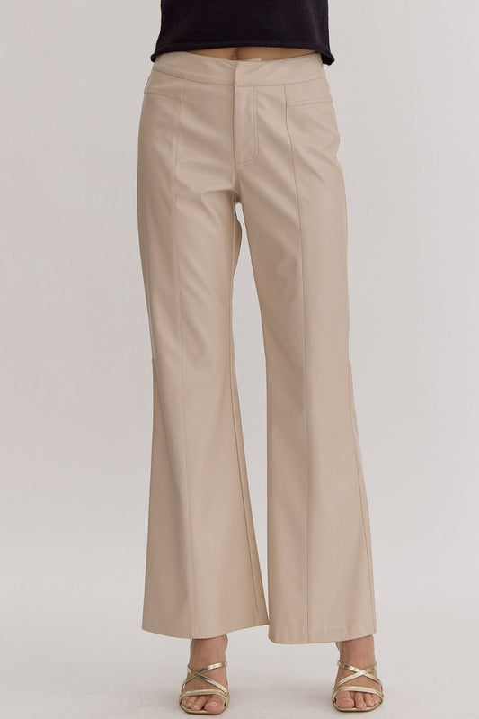 Cream pleather Flare Pant