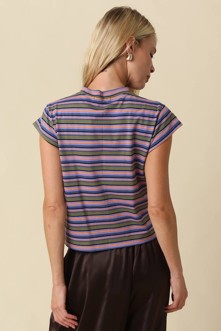 Lizz Stripe Mock Neck Tee (2 colors)