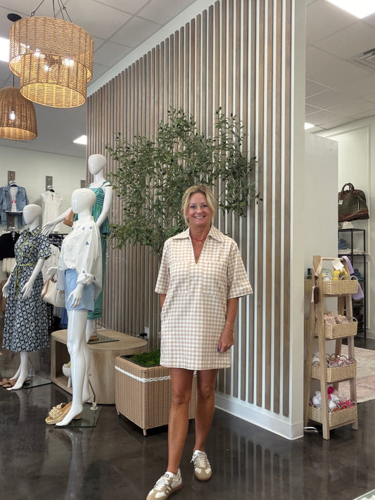 Check Denim Vneck Pocket Dress  - Karlie