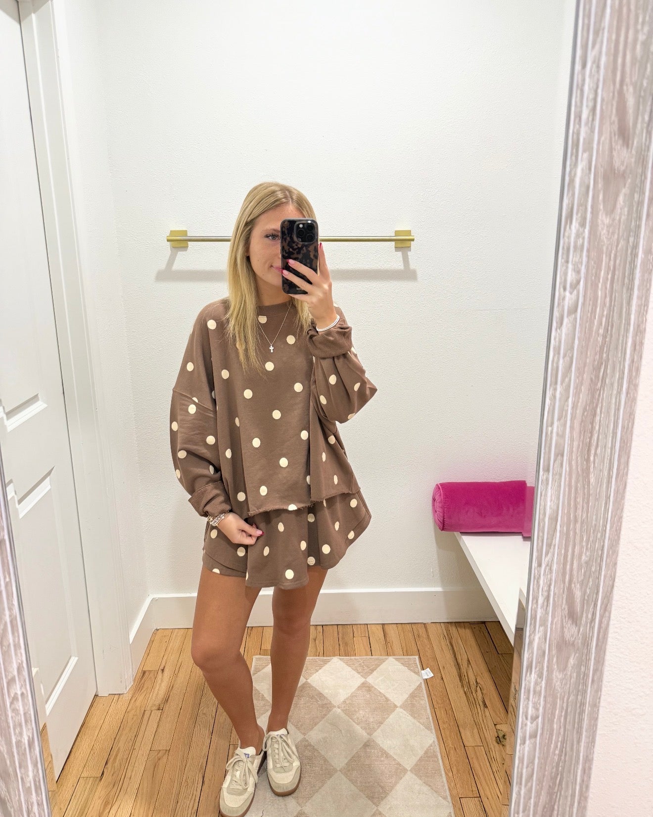 Mocha polka dot sweat skort set