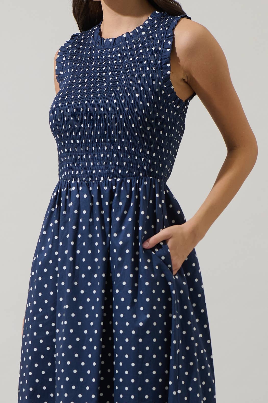 Ivany Polka Dot Cecil Smocked Midi Dress