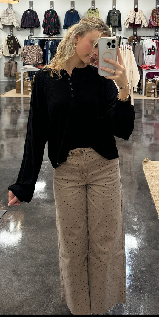 Latte polka dot stretch twill pants