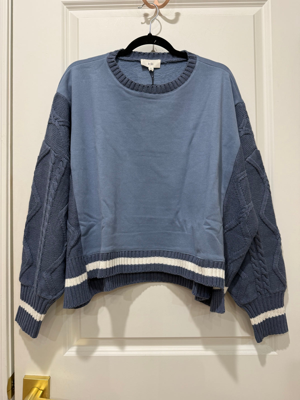 SWEATSHIRT WITH KNIT SWEATER SLEEVE - dusty blue