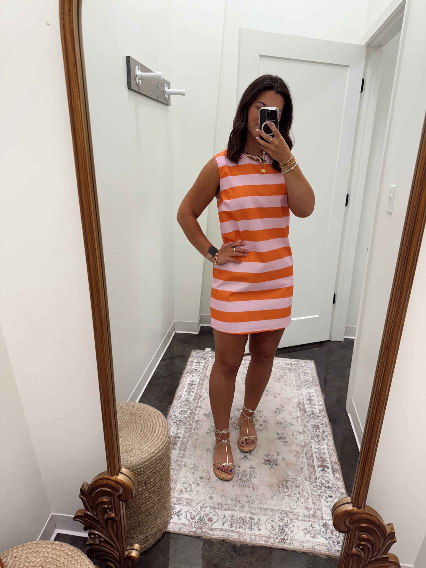 Stripe slv less shift dress- Karlie