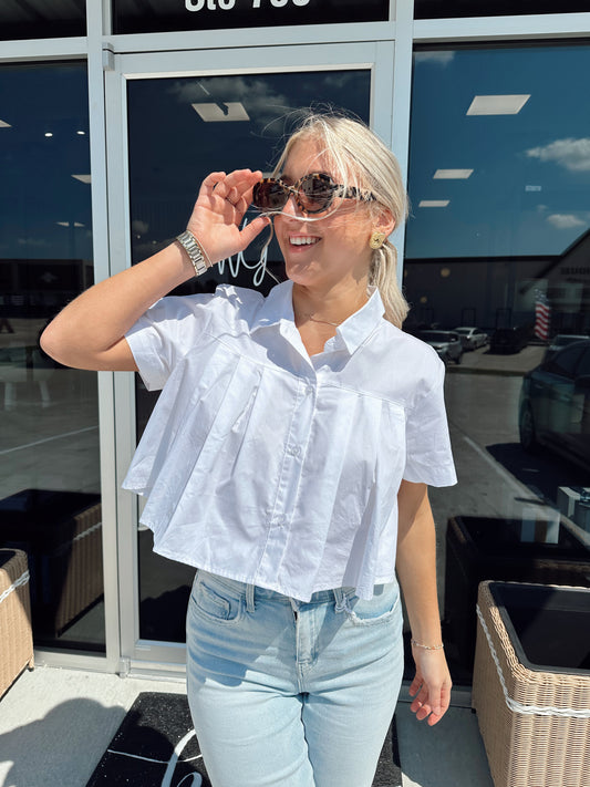 Pearly pleated white top