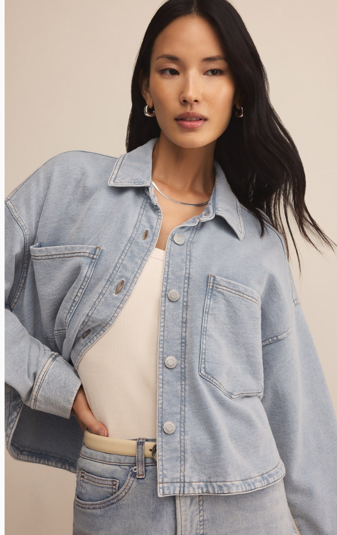 All Day Cropped Knit Denim Jacket washed indigo- Z Supply