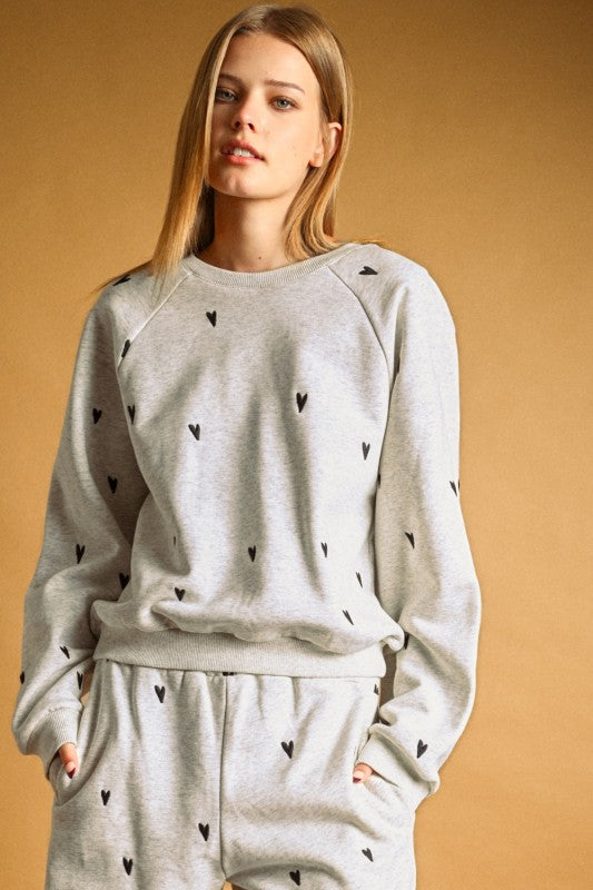 Heart embroidered sweatpant set