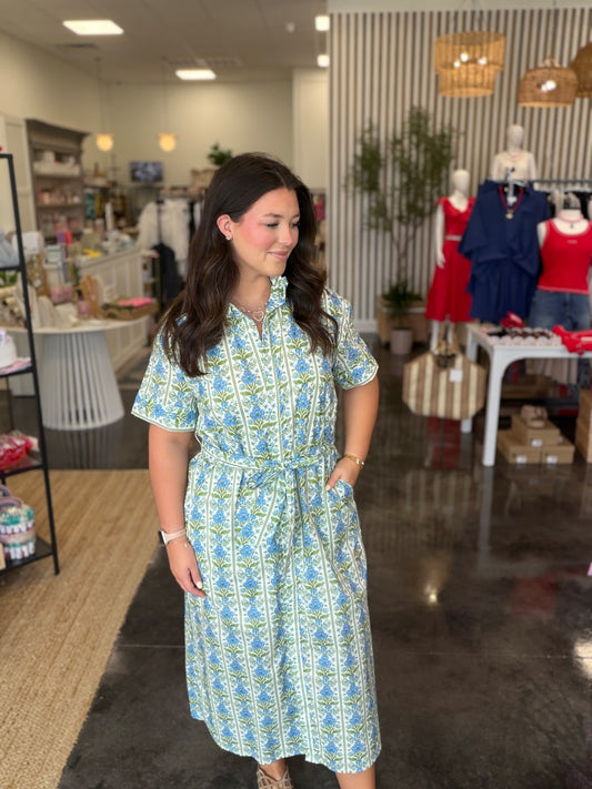 blue floral gala dress