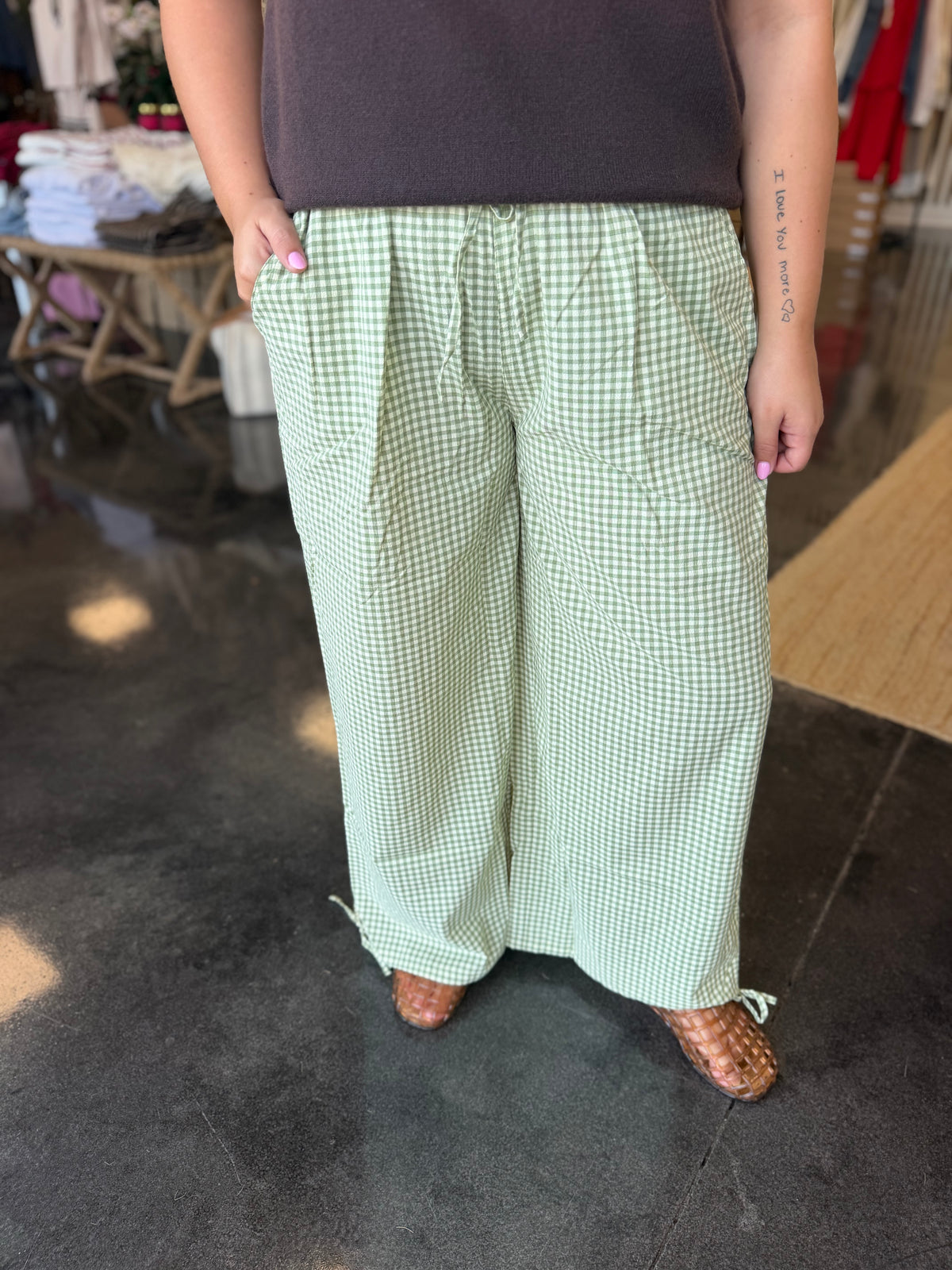 Gingham drawstring pants 2 colors