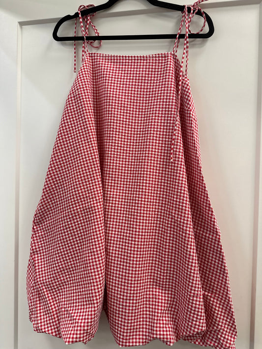 red gingham bubble hem mini dress