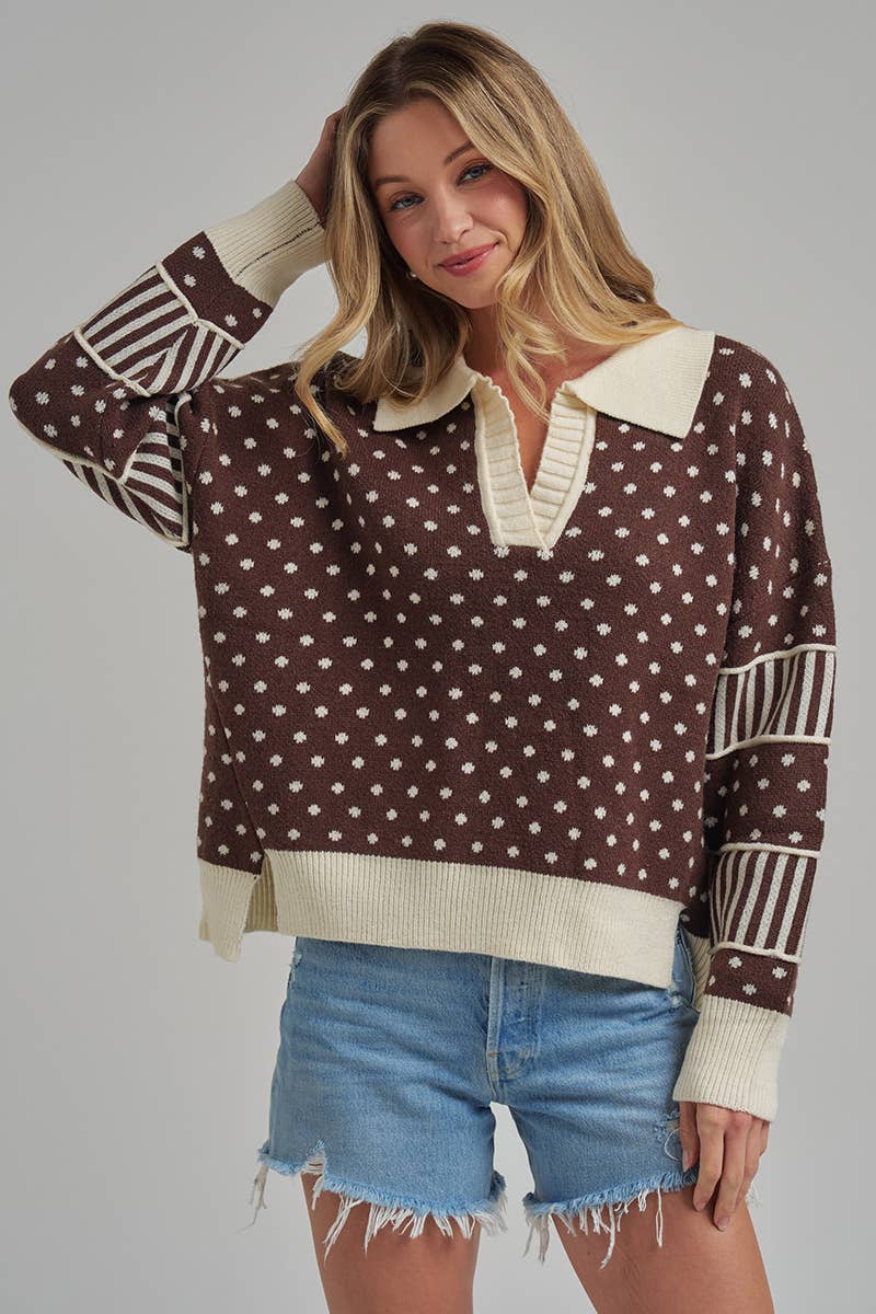 LOOSE FIT POLA DOT FALL SWEATER TOP