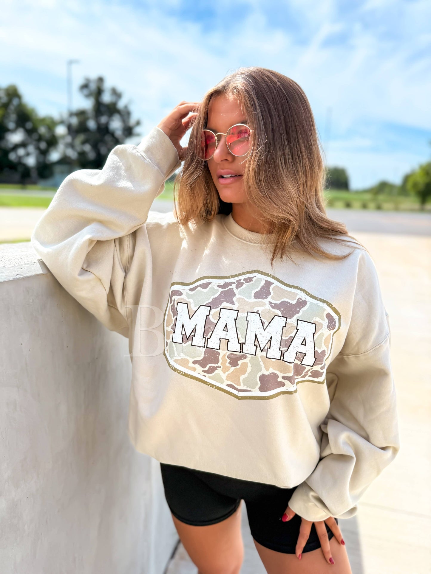 Duck Camo MAMA Graphic Crewneck on Sand