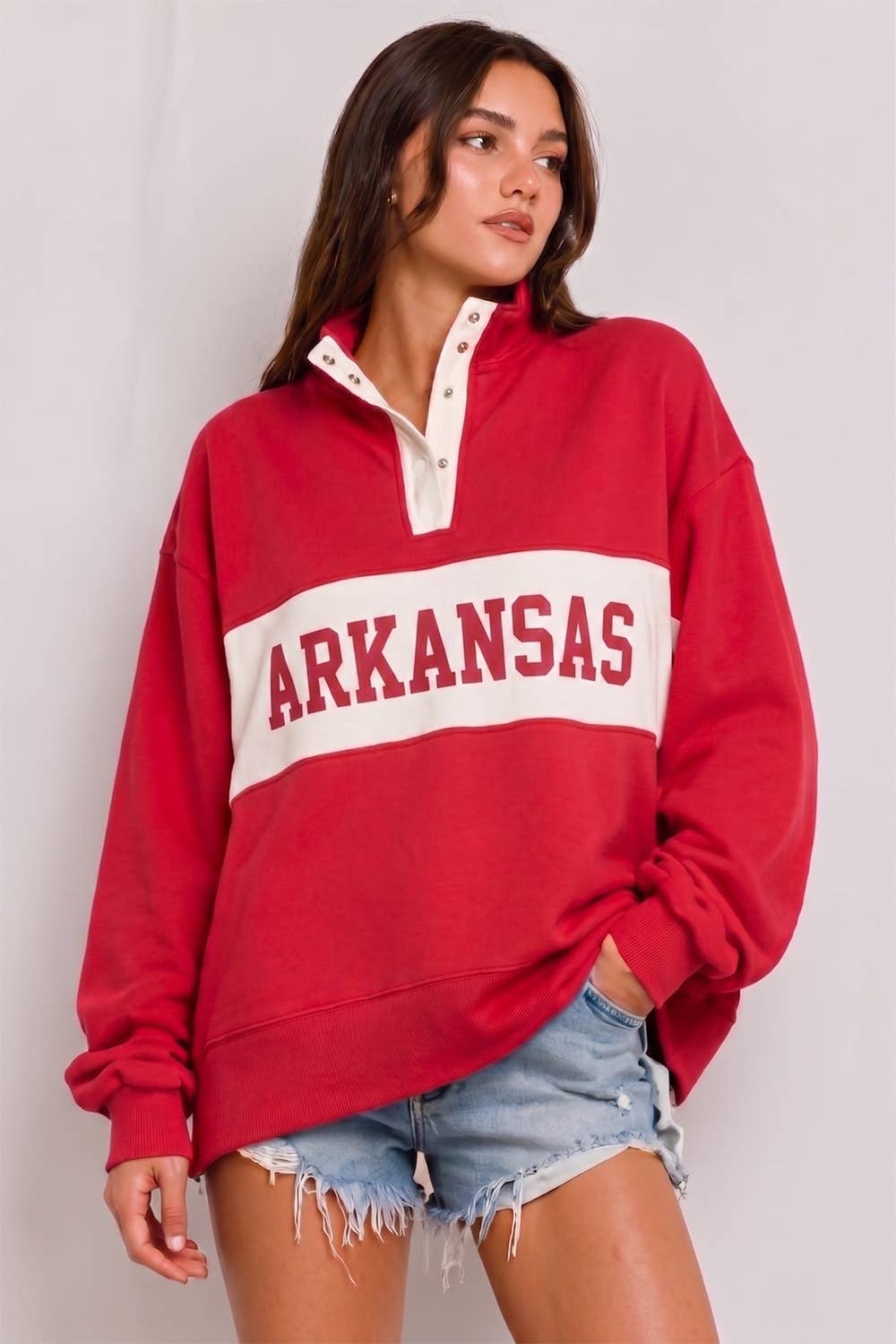 'ARKANSAS' Varsity Snap-Placket Sport Pullover